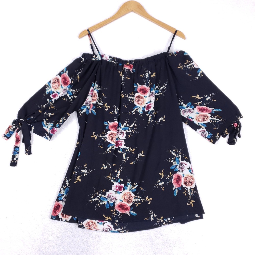 Rosegal Plus Size Floral Cold Shoulder Blouse 5XL Dark Cottagecore Boho